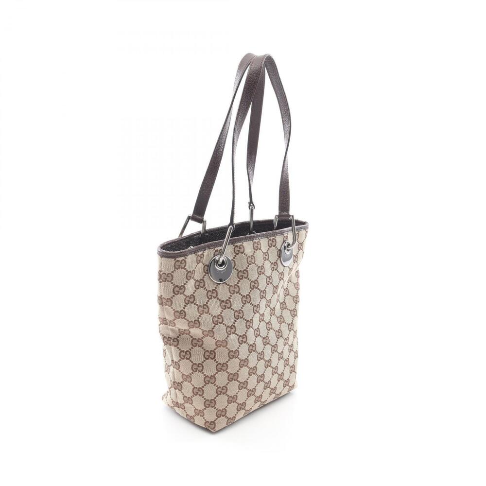Gucci Tote Brown Canvas GG Beige Bag Leather Brown Tan
